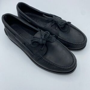 Sperry Authentic Original 2 Eye Boat Shoes Leather Black Classic Deck Shoes 9.5